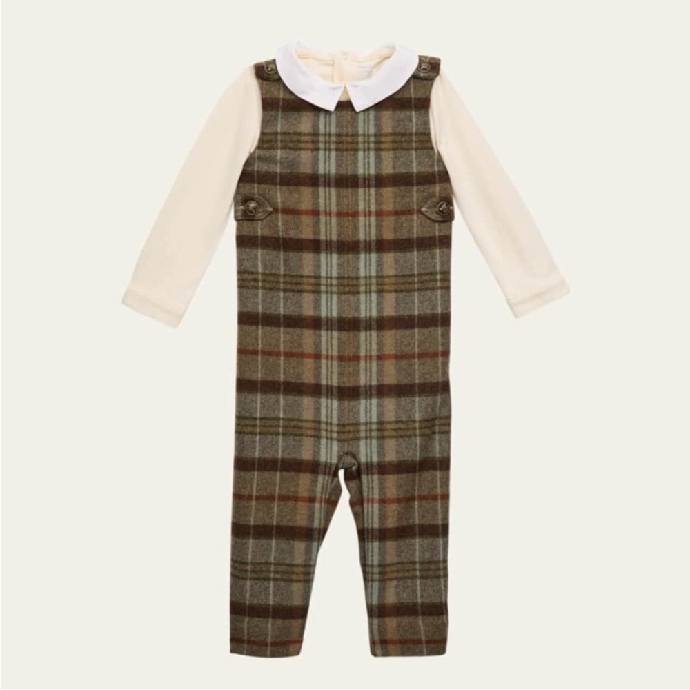 Ralph Lauren Cotton Bodysuit & Plaid Overall Set
